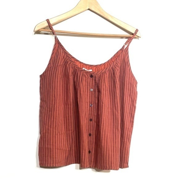 NWT Evereve Cami Sundry Tank Stripe Summer 100% Cotton Tank M Brick Terra Cotta - Picture 3 of 7
